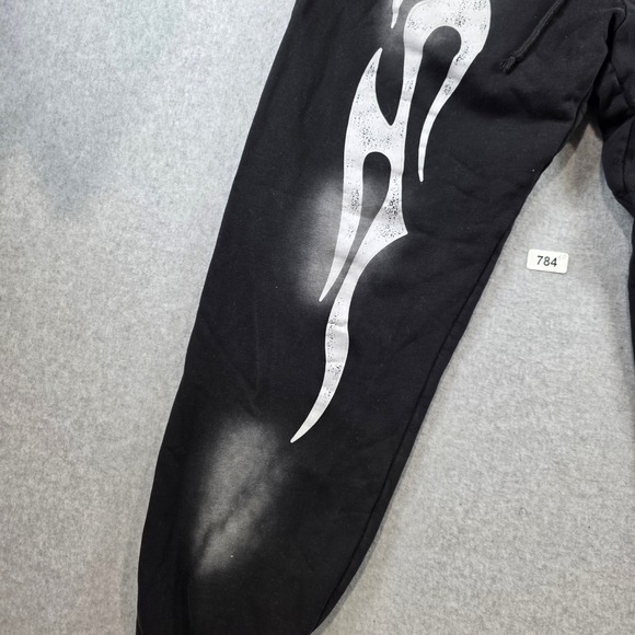 Hellstar Black Flame Graphic Sweatpants Joggers Mens Streetwear Black White - Picture 3 of 9